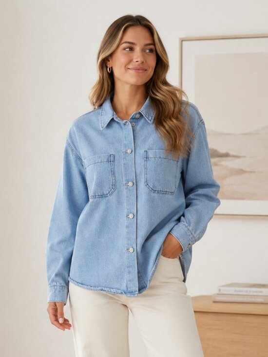 Ci Sono Tops - Cisono Denim Shacket Blue Jean Jacket Button-Up Oversized Shirt Women’s Size Med